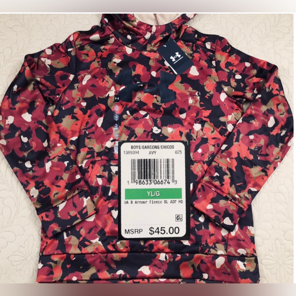 NEW..BOYS YOUTH LARGE UNDER ARMOUR FLEECE BIG LOGO AOP CAMO HOODIE (MULTICOLOR)